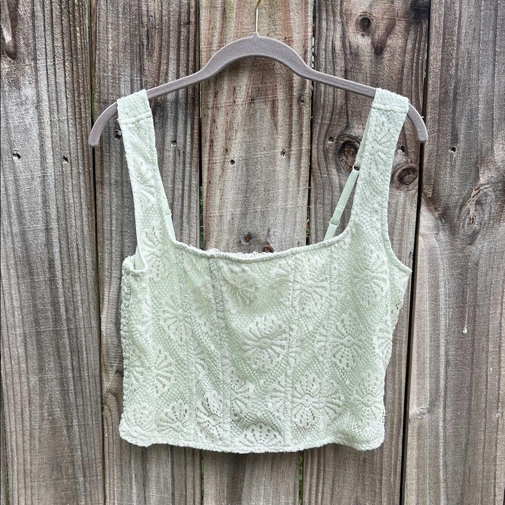 American Eagle Outfitters Light Green Textured Cropped Corset Style Top Size XL